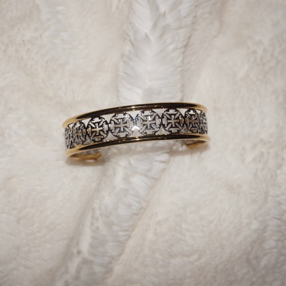 Rustic cuff mixed metal logo cuff